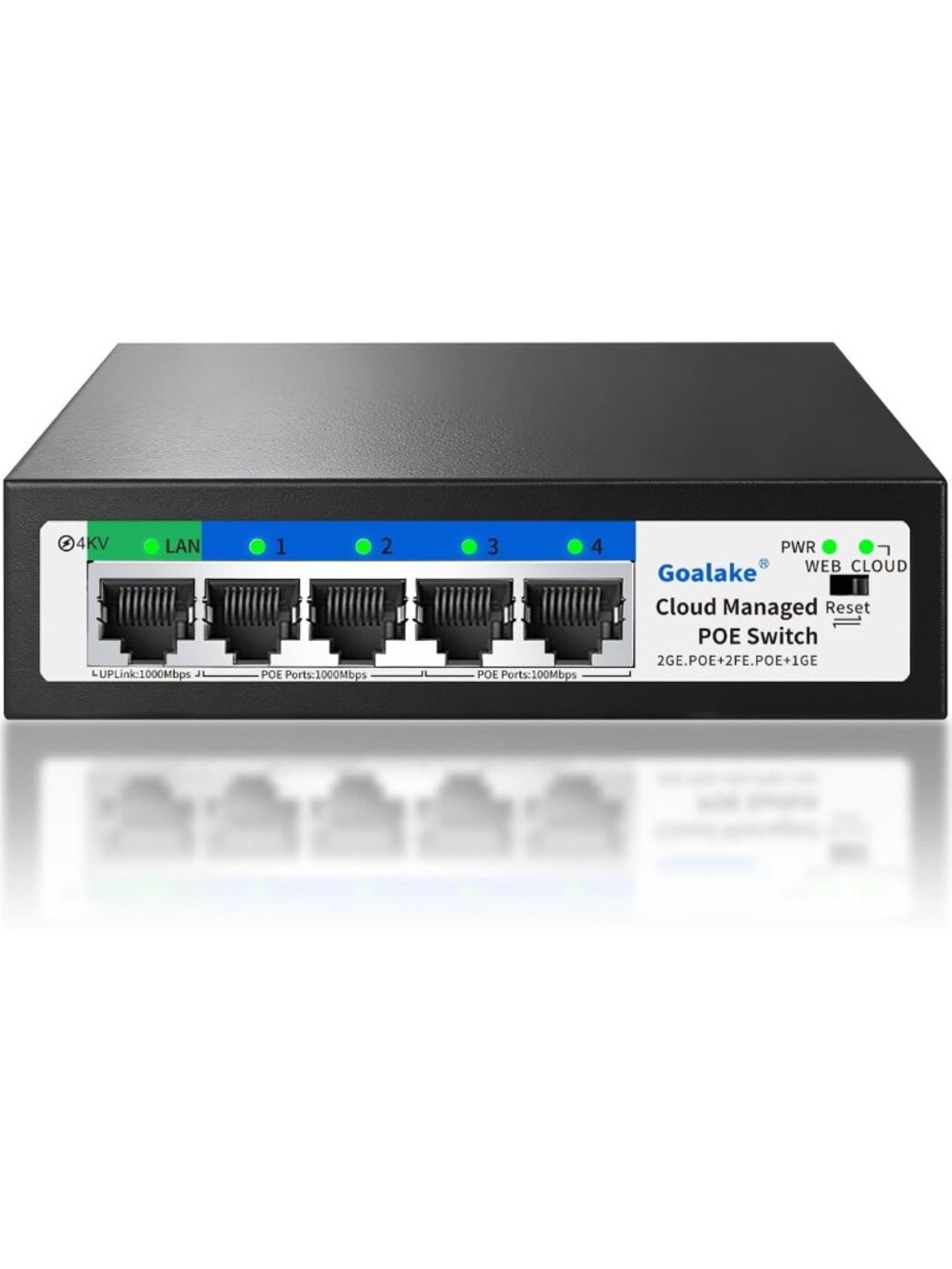 5-Port PoE Ethernet Switch, 4 PoE Ports, Easy Smart Managed, Fanless Design